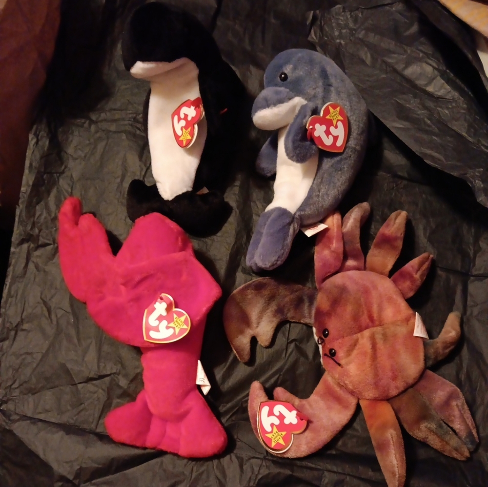 NWT TY BEANIE BABIES PINCHER, CLAUDE, WAVES & ECHO